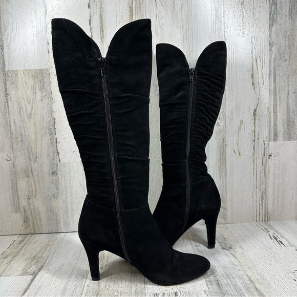Boutique Black Suede High Heel Knee-High Boots with Ruched Detailing #901 - Picture 13 of 13